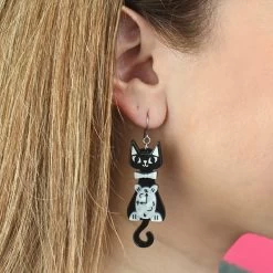 It’s Kitty Time Drop Earrings -Erstwilder egcc101itskittytimedropearringsmodel