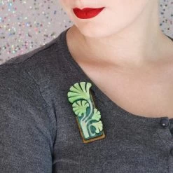 Fronds Of Fortune Brooch -Erstwilder erstwilder artnouveau fronds of fortune palms brooch model green