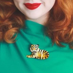 Hairy Hobbes Tiger Brooch -Erstwilder erstwilder hairy hobbes sumatran tiger brooch front orange