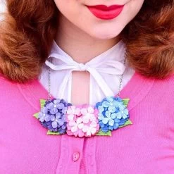 Heartfelt Hydrangea Necklace -Erstwilder erstwilder heartfelt hydrangea necklace model blue pink purple