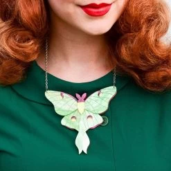 Over The Moon Necklace -Erstwilder erstwilder over the moon luna moth necklace model green