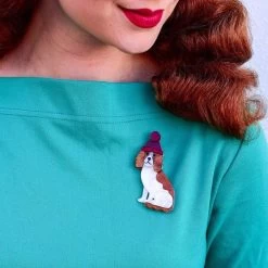 Wintertime Walkies Brooch -Erstwilder erstwilder wintertime walkies dog brooch model brown