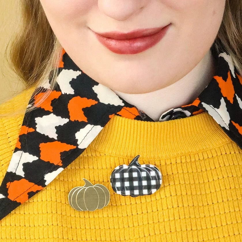 Pumpkin Patch Mini Brooch Set - Gold & Black Gingham 4 Pumpkin Patch Mini Brooch Set - Gold & Black Gingham - Image 2