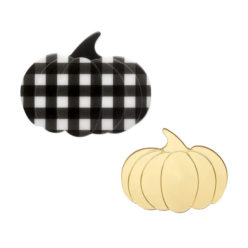 Pumpkin Patch Mini Brooch Set - Gold & Black Gingham 5 Pumpkin Patch Mini Brooch Set - Gold & Black Gingham - Image 3