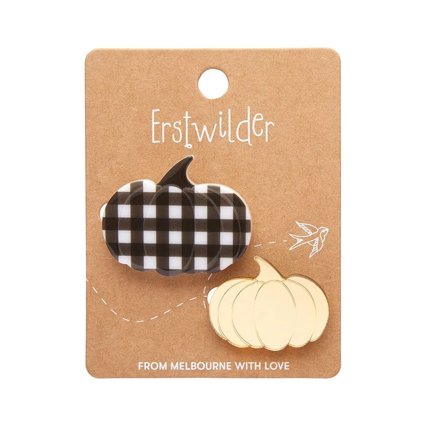 Pumpkin Patch Mini Brooch Set - Gold & Black Gingham 3 Pumpkin Patch Mini Brooch Set - Gold & Black Gingham